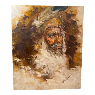 Share Large Vintage Original Expressive American Indian Roy Pierce Oil Painting Canvas For Sale