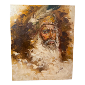 Share Large Vintage Original Expressive American Indian Roy Pierce Oil Painting Canvas