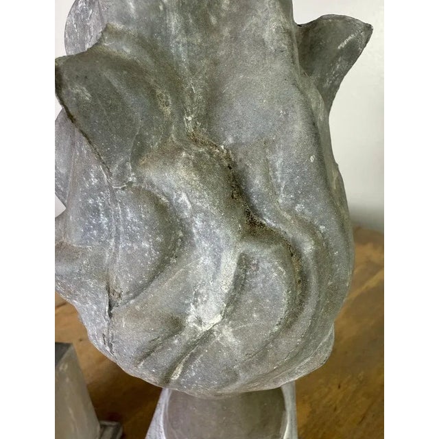 19th Century Italian Zinc Flame Finials on Distressed Wood Bases For Sale - Image 4 of 7