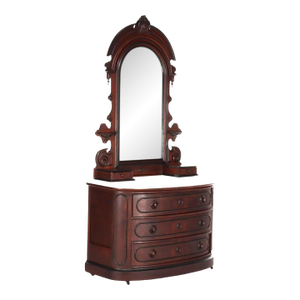 Antique Berkey & Gay School Victorian Walnut & Marble Dresser With Ebonized Trim, Attrbiuted