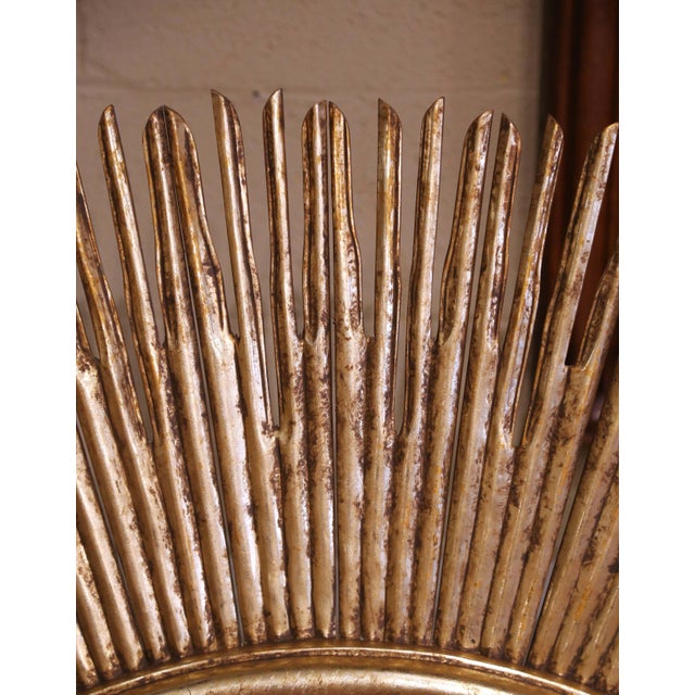 Italian Large Vintage Italian Carved Gilt Wood Beveled Glass Sunburst Wall Mirror For Sale - Image 3 of 7