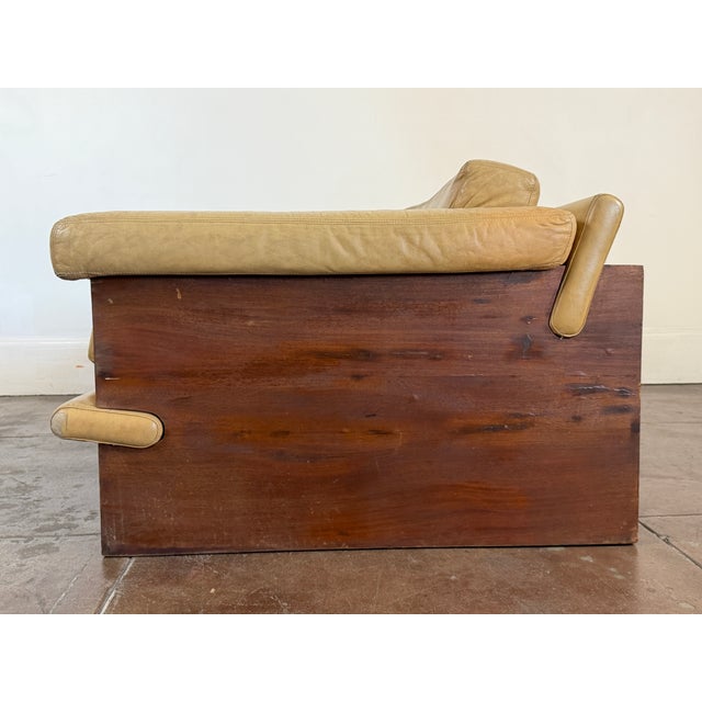 Brown Vintage 1980’s Italian and Walnut Sculptural Leather Loveseat For Sale - Image 8 of 18