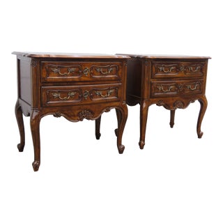 Hickory French Cherry Tall Large Nightstands Side Bedside Tables a Pair For Sale