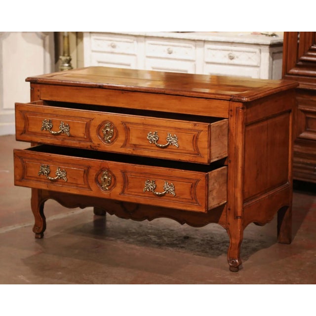 Late 18th Century 18th Century French Louis XV Carved Cherry Two-Drawer Commode From Burgundy For Sale - Image 5 of 11