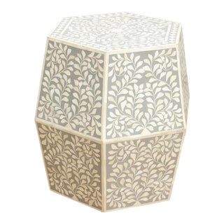 Sculptural Floral Octogonal Inlay End Table For Sale