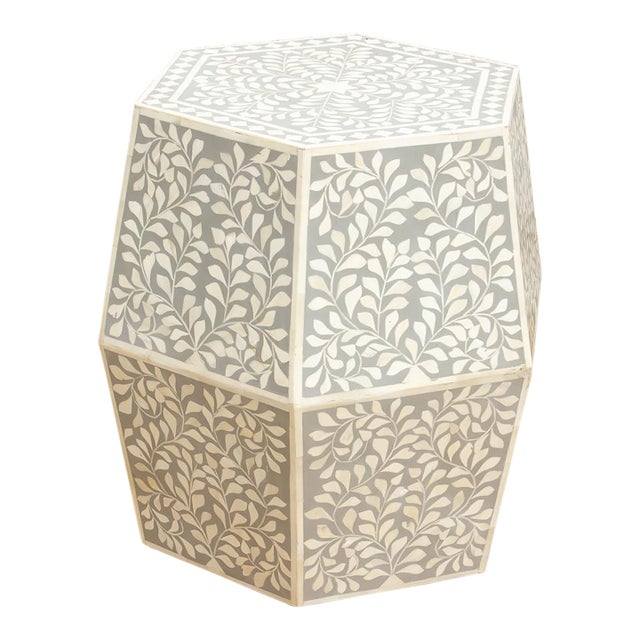 Sculptural Floral Octogonal Inlay End Table For Sale