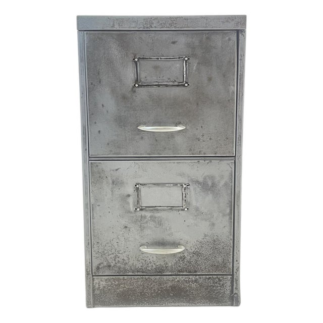 Polished Steel 2 Drawer Filing Cabinet For Sale