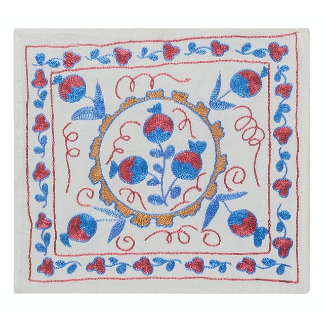 Central Asian Silk Embroidery Lace Pillow Cover, Handmade Suzani Pillow. 16"x18" For Sale