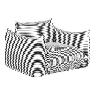 Saint Tropez Pearl and Black Striped Stuffed Outdoor Armchair For Sale