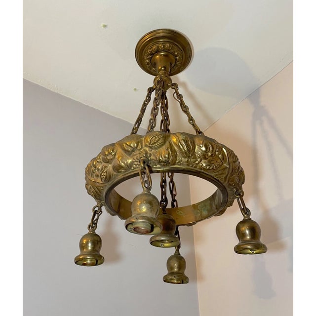 Antique Ornate Heavy Gilt Bronze Fruit Veggie Relief Ceiling Fixture Chandelier For Sale - Image 13 of 17