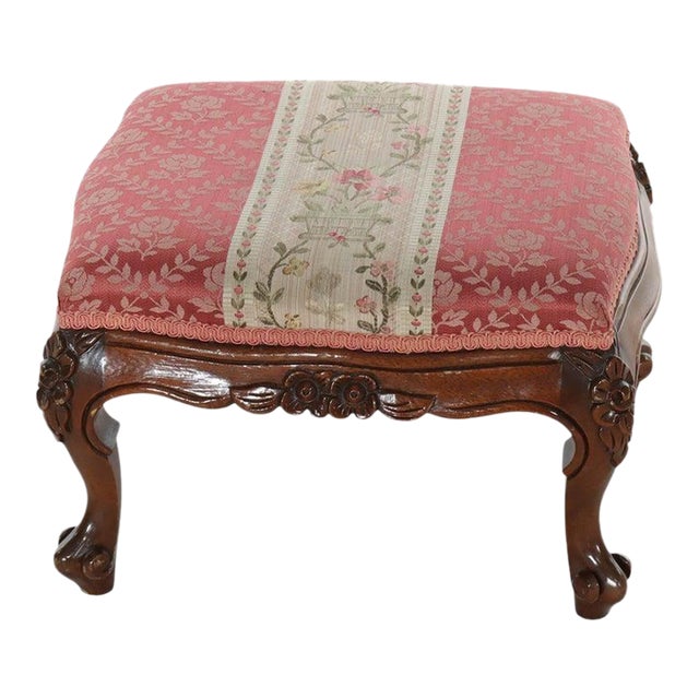 French Louis XIV Upholstered Carved Walnut Footstool C1880 For Sale