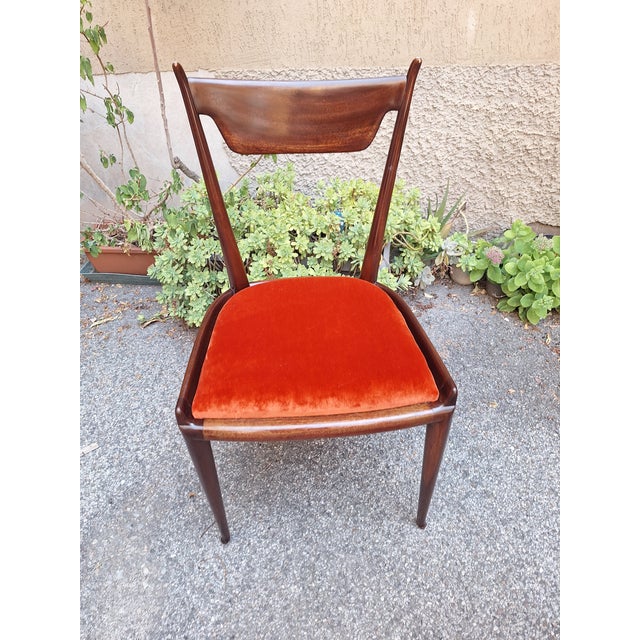 1940s Chairs with Padded Seat in Brick-Colored Fabric and Tapered Legs by Osvaldo Borsani for ABV, 1940s, Set of 6 For Sale - Image 5 of 9