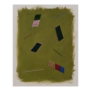 Original Painting | Olive Green Abstract Geometric Stretched Canvas Painting, 16 X 20 In. For Sale