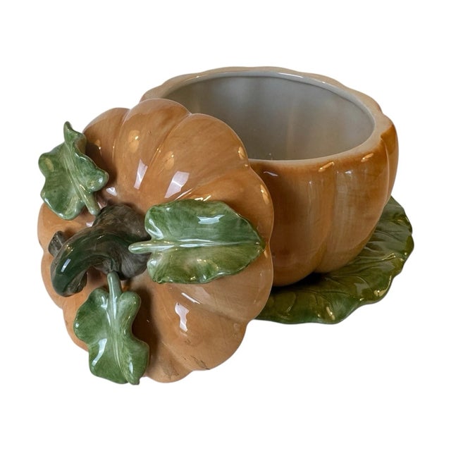 Charming vintage Fitz & Floyd **Fall Celebration** pumpkin lidded soup bowl featuring a beautifully detailed autumn-...