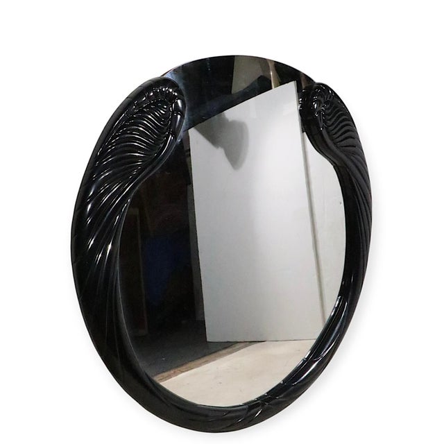 Karl Springer Hollywood Regency Black Lacquer Mirror Made in Italy C. 1970/80’s For Sale - Image 4 of 12
