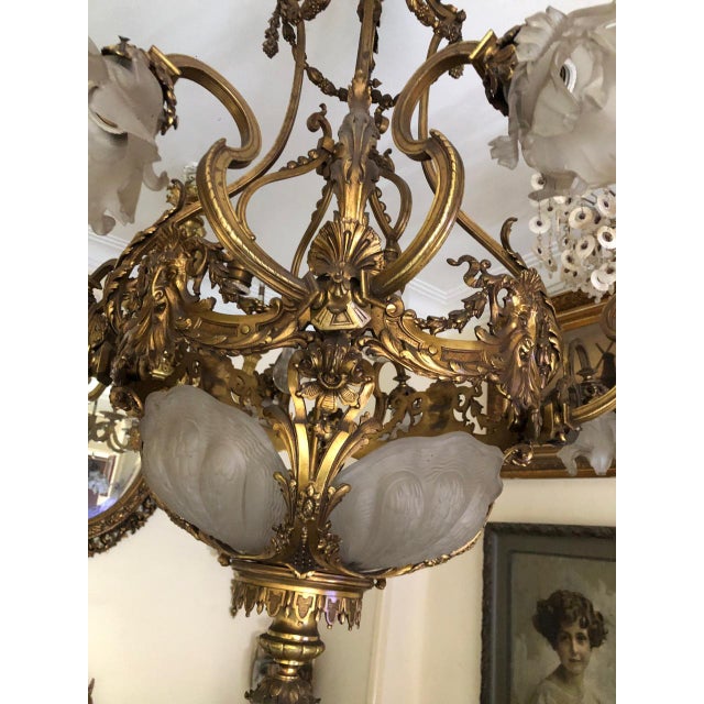 1860 French Artisan Louis XVI Gold Bronze Chandelier For Sale - Image 14 of 18