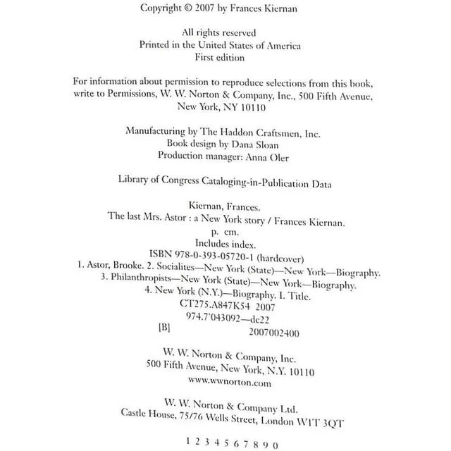 "The Last Mrs. Astor: A New York Story" 2007 Kiernan, Frances For Sale - Image 4 of 12