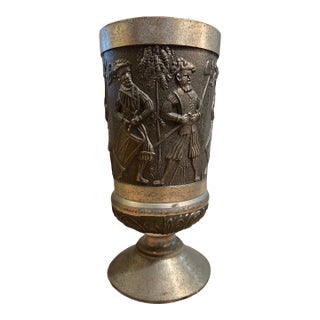 1970s Vintage Footed Pewter Fighting Irish Goblet by Mullingar For Sale