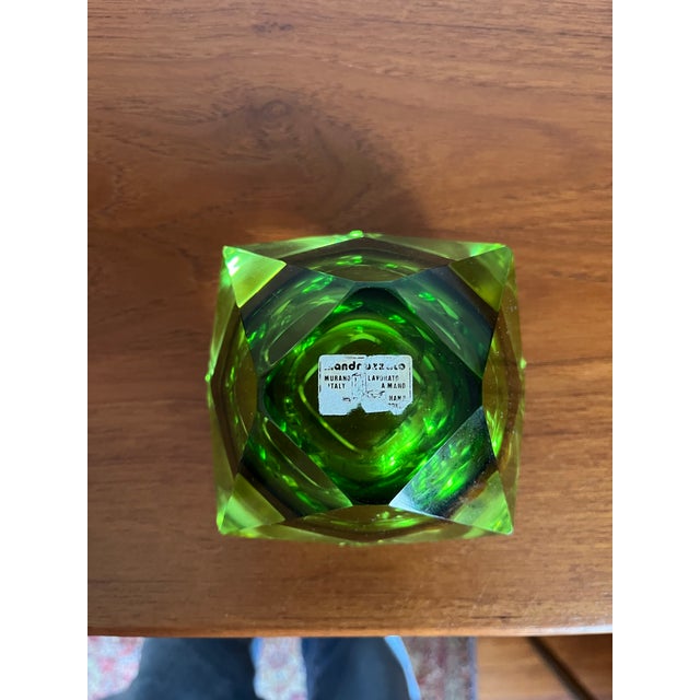 Mid-Century Modern Vintage Mandruzzato Murano Green & Amber Sommerso Faceted Glass Ashtray For Sale - Image 3 of 10