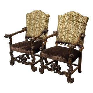 Provasi Bespoke Baroque Carved Wood Armchairs, Pair For Sale