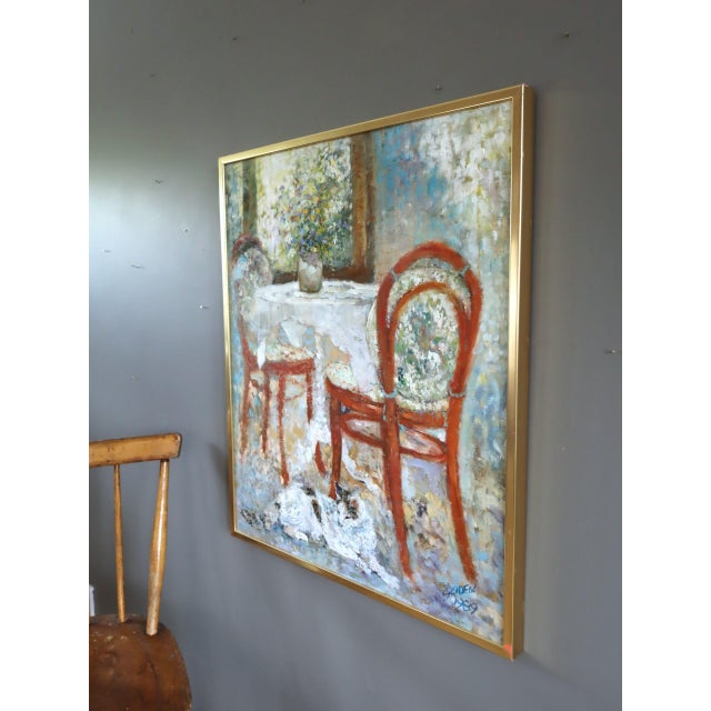 1989 Impressionist 'Table for Two' Vintage Original Interior Still Life Oil Painting, Framed For Sale - Image 4 of 12