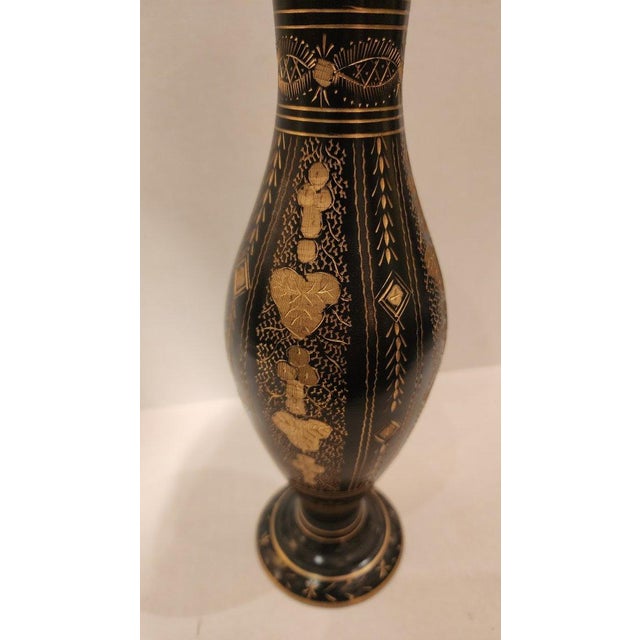 Early 20th Century Vintage Indian Engraved Floral Metal Vase For Sale - Image 5 of 7