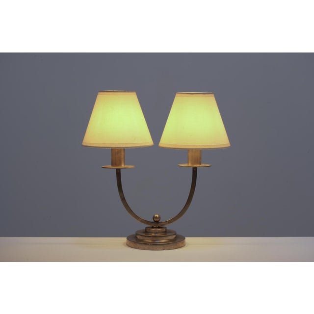 Art Deco French Table Lamp in Nickel Plating, 1930, in Very Good conditions. Designed 1920 to 1949 European Plug (up to...