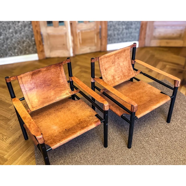 Wood Vintage Leather Safari Chairs by Abel Gonzalez, 1960s, Set of 2 For Sale - Image 7 of 18