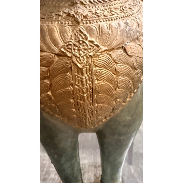Vintage Thai Bronze Singha Guardian Lion Sculpture With Gilt Accents & Verdigris Patina, 16”h For Sale - Image 12 of 14