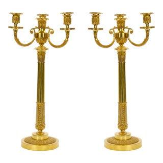 Pair 19th Century Italian Gilt Bronze Four-Light Candelabra Engraved Details For Sale