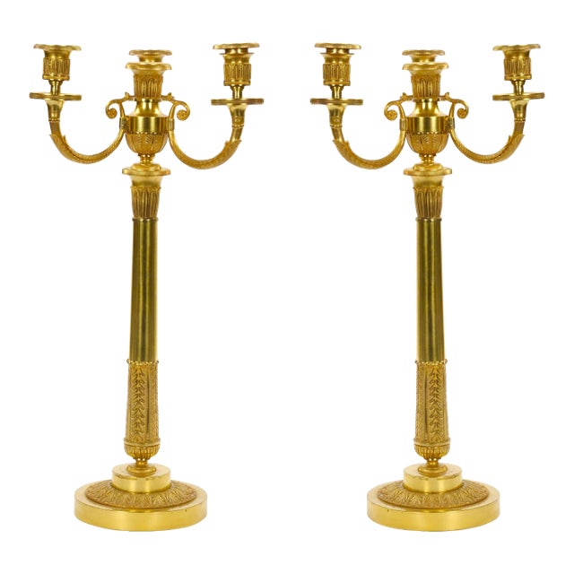 Pair 19th Century Italian Gilt Bronze Four-Light Candelabra Engraved Details For Sale