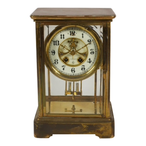 Wm. L. Gilbert Crystal Regulator Carriage Clock, Antique Brass