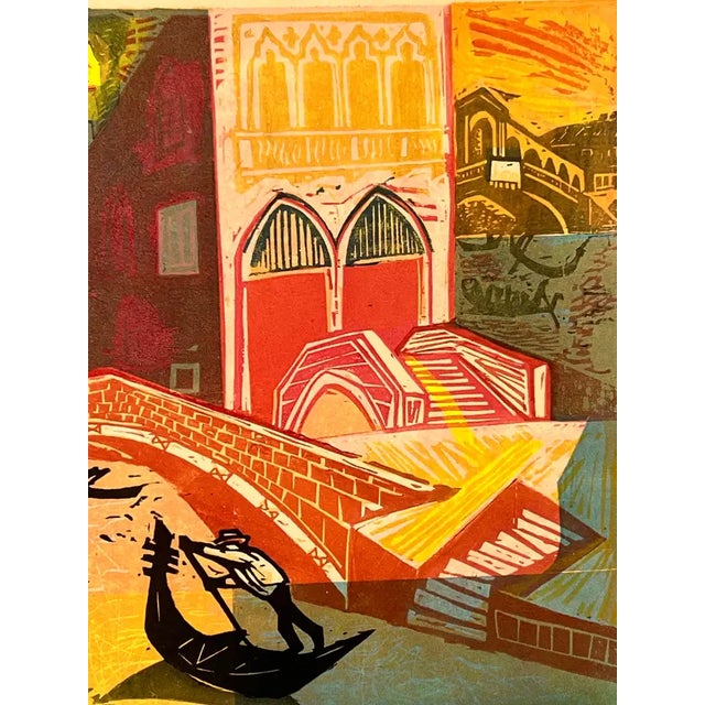 Irving Amen Irving Amen" Venice Recalled " Hand-Signed & Numbered Color Woodcut Print 1960's For Sale - Image 4 of 12