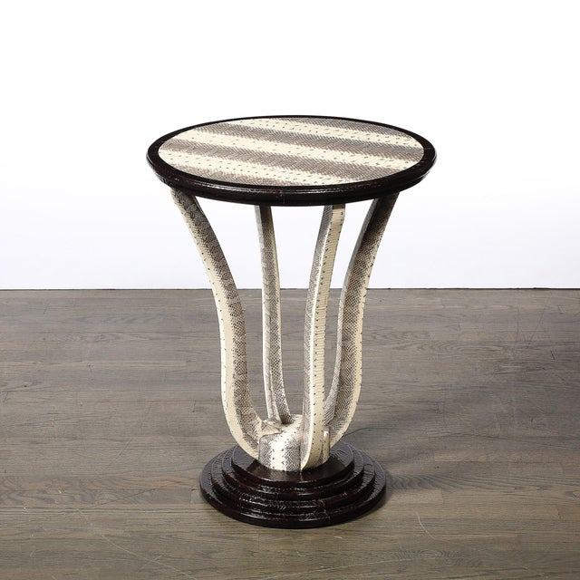 Animal Skin Mid-Century Gueridon Table in Python Leather With Stepped Base by Karl Springer For Sale - Image 7 of 15