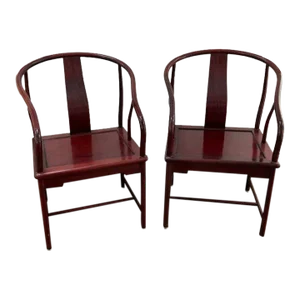 1970s Pair of Chinese Solid Rosewood Circular Taishi Home Leisure Chairs