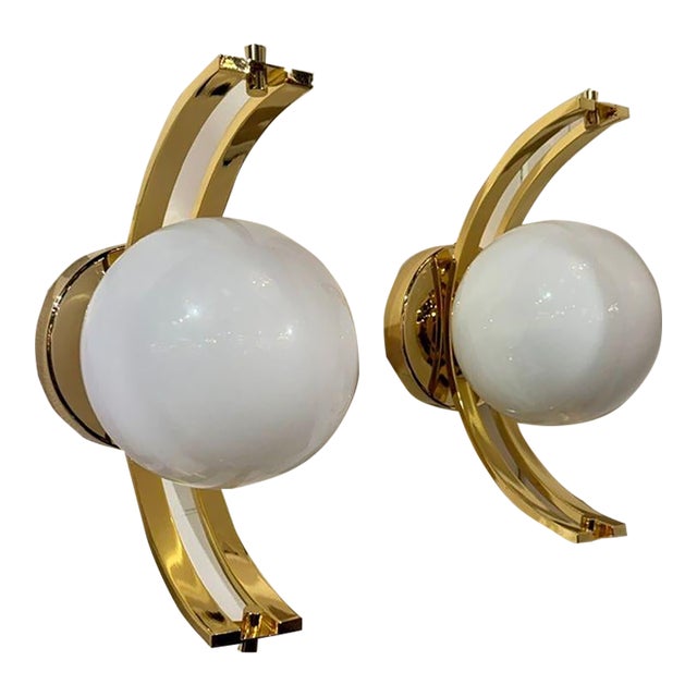 Pair of Murano Ball Sconces For Sale