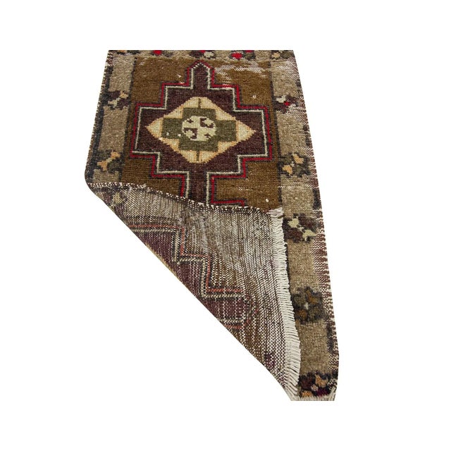 Mid-Century Modern Mini Vintage Brown Turkish Rug For Sale - Image 3 of 4