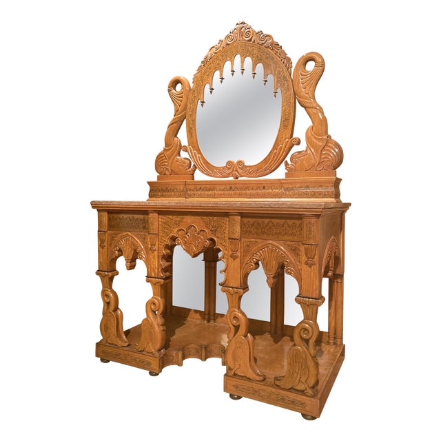 Italian Regency Hand Carved Maple Pier Console or Dressing Table with Mirror For Sale