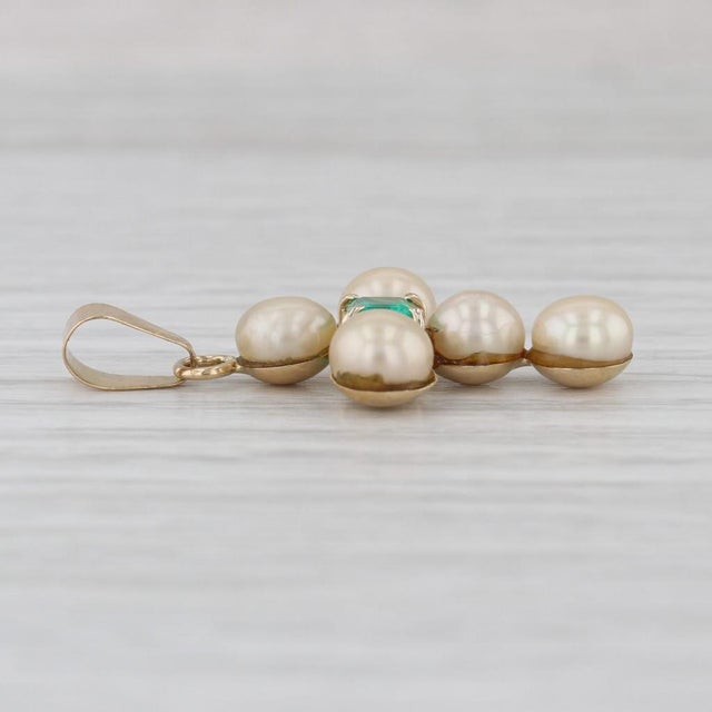 Modern Antique Emerald Cultured Pearl Cross Pendant 18k Yellow Gold For Sale - Image 3 of 5