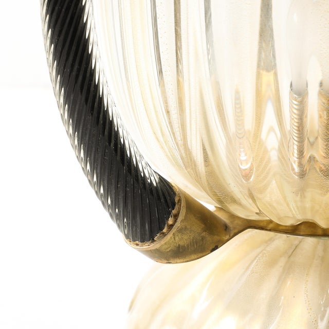Gold Pair of Mid-Century Hand-Blown Murano Fluted Glass Uplights W/ 24k Gold Flecks For Sale - Image 8 of 15