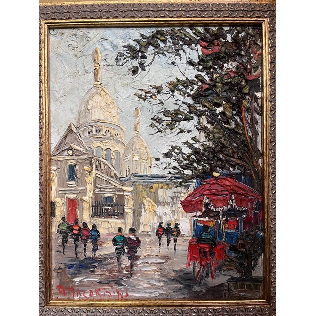 White Vintage Mid-Century Parisian Street Scene Impasto Oil Painting - Sacré-Cœur, Montmartre For Sale - Image 8 of 11