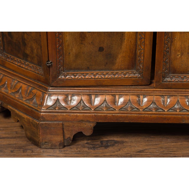 Pair of 1800s Italian Carved Walnut Cabinets with Canted Sides, Drawer and Doors For Sale - Image 11 of 12
