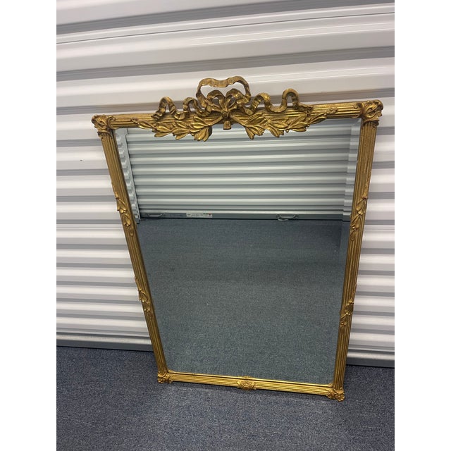 Carvers' Guild Vintage Carvers’ Guild Old Gold Leaf Beveled Wall Mirror With Ribbon Crest, 40.75” For Sale - Image 4 of 12