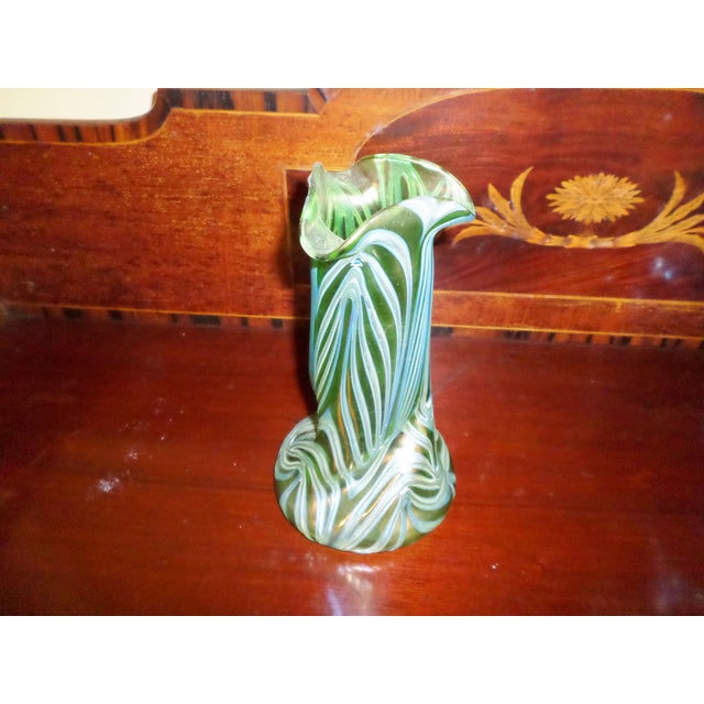 Art Nouveau Antique Art Nouveau Lotze Green Art Glass Hand Blown Vase Attributed For Sale - Image 3 of 6