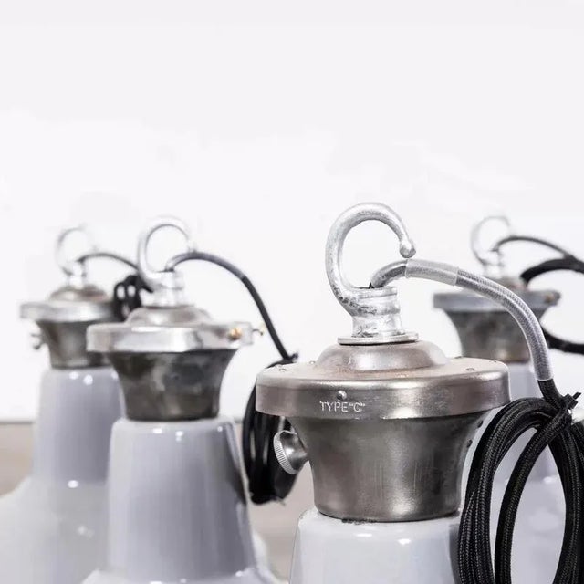 Vintage Industrial Grey Benjamin Enamelled Pendant Lamp, 1950s For Sale - Image 9 of 14