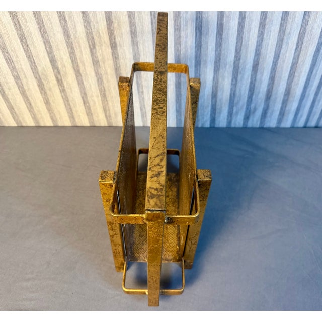 Gold Mid 20th Century Hollywood Regency Italian Gold Gilt Magazine Rack With Chinoiserie Panels For Sale - Image 8 of 10