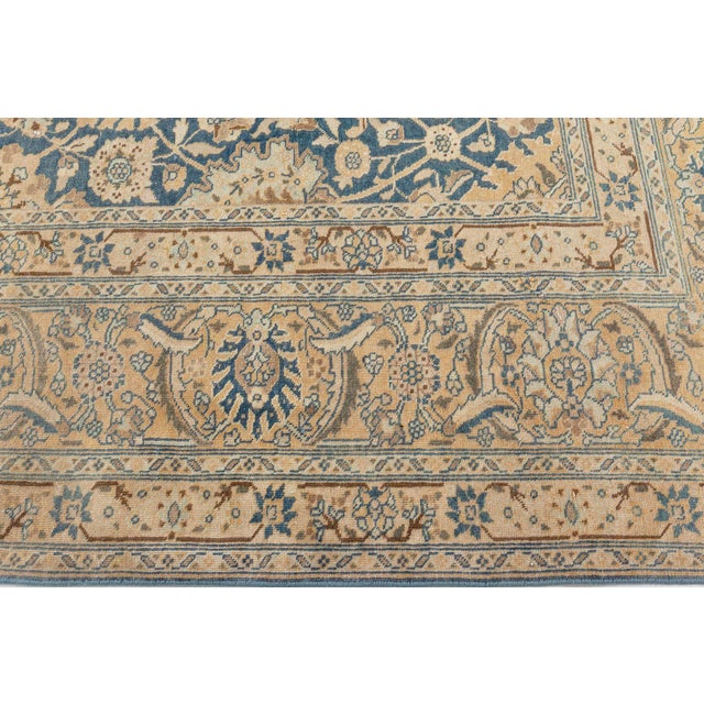 Textile Antique Persian Tabriz Royal Blue and Caramel Wool Rug For Sale - Image 7 of 9