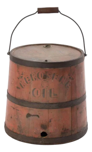Antique Red Wooden Staved Kerosene Oil Bucket