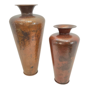 Pair of Late 20th Century Hammered Copper Vases Arts & Crafts Mission Style