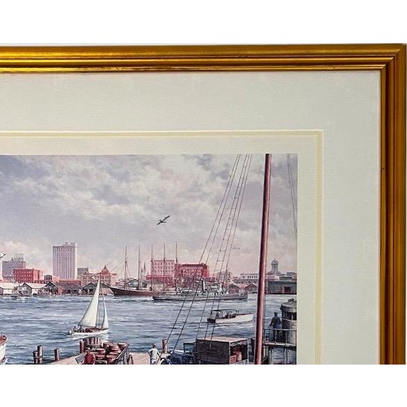 Blue Paul McGehee Signed Limited Edition Jacksonville Maritime Art Print Framed 1985 For Sale - Image 8 of 14